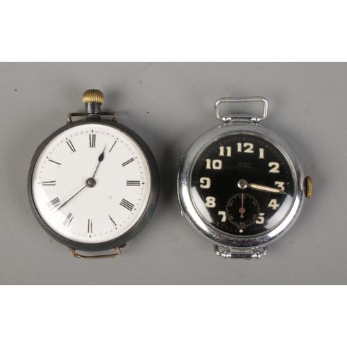 449 - Two trench watches including a Moeris and Omega example