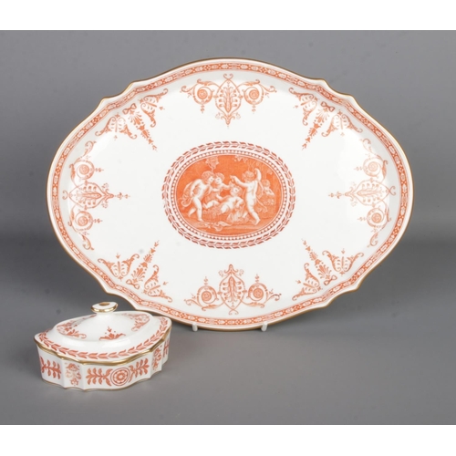 13 - A Wedgwood ceramic dressing table tray, with a small lidded trinket dish of similar pattern. The tra... 