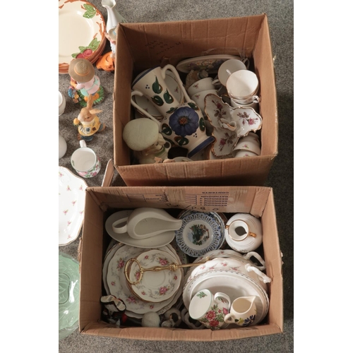 164 - Two boxes of assorted items, to include Bagley style glass leaf dishes, Richmond Rose Time lidded tu... 