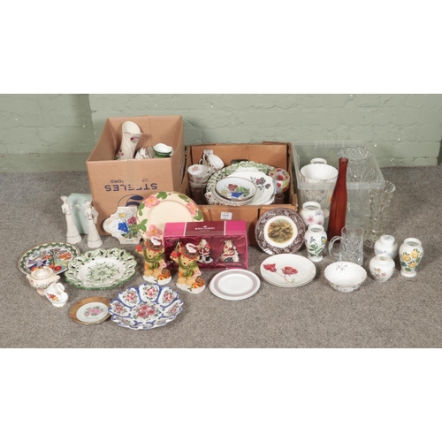 165 - Three boxes of assorted items, to include Spode Campanula vase and bowl, Portmeirion and boxed set o... 