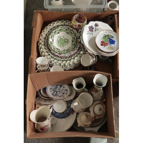 165 - Three boxes of assorted items, to include Spode Campanula vase and bowl, Portmeirion and boxed set o... 