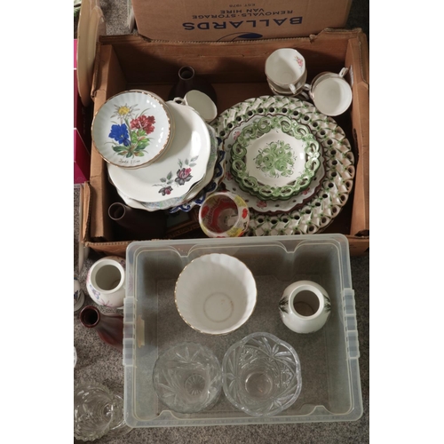 165 - Three boxes of assorted items, to include Spode Campanula vase and bowl, Portmeirion and boxed set o... 