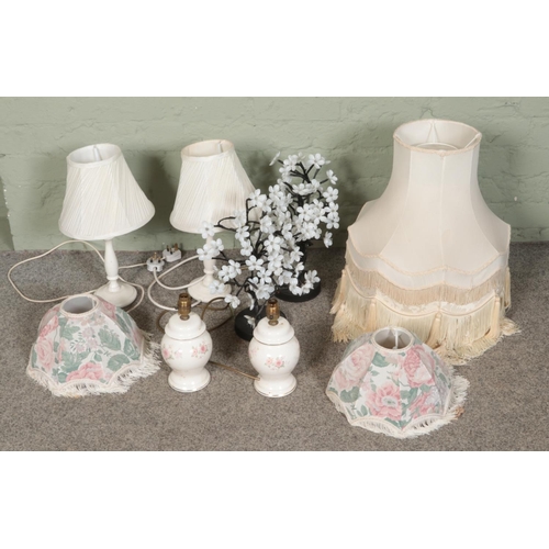 167 - Four assorted table lamps, together with two battery operated 'tree lights' formed as prunus blossom... 