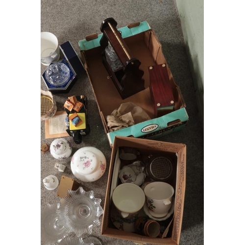 176 - A box of miscellaneous to include two bottle tantalus, Hammersley, Wedgwood, Caithness, Ringtons del... 