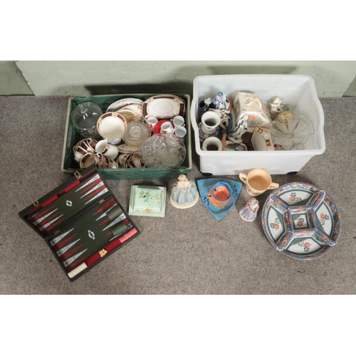 192 - Two boxes of assorted miscellaneous items, to include Royal Doulton King George V twin handled tanka... 