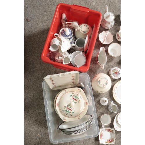 215 - Two boxes of assorted ceramics to include include Crown Ducal Arizona, Royal Cauldon, Paragon, Johns... 