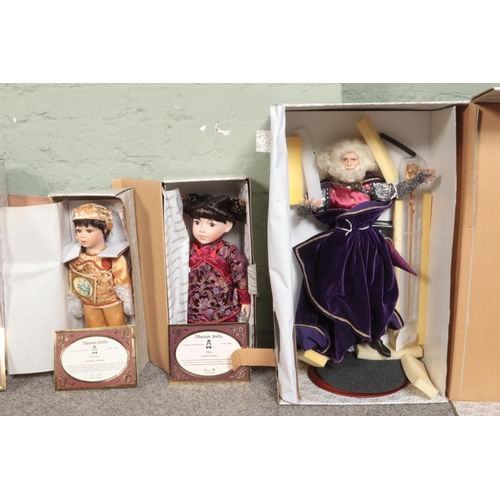 219 - Five boxed dolls, to include Franklin Heirloom wizard and four Alberon examples including Mai, Ming ... 