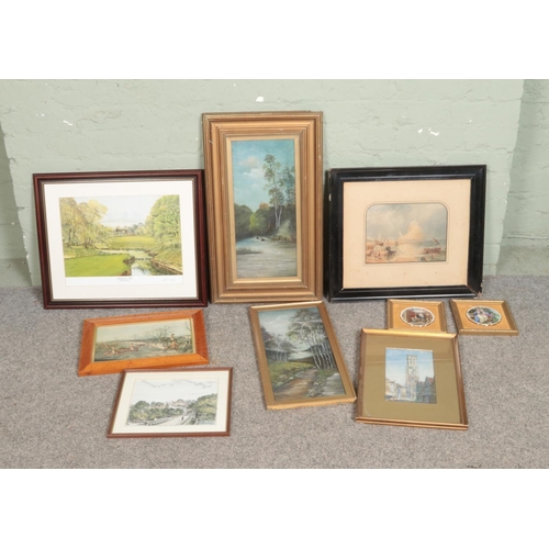 323 - A collection of framed pictures and prints to include Bill Waugh signed golfing print, Tetley waterc... 