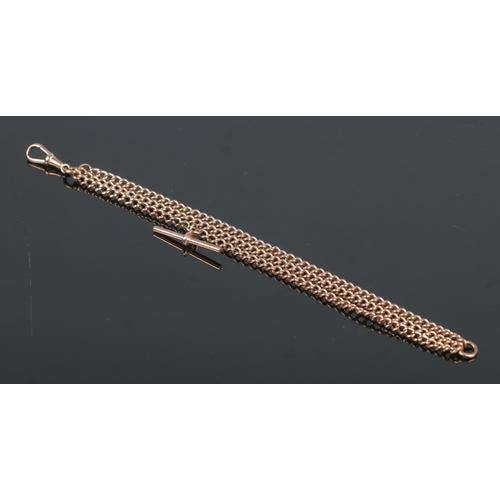 373 - A 9ct Rose Gold albert chain, with T-bar. Stamped to links. Length (doubled): 20cm. Total weight: 25... 