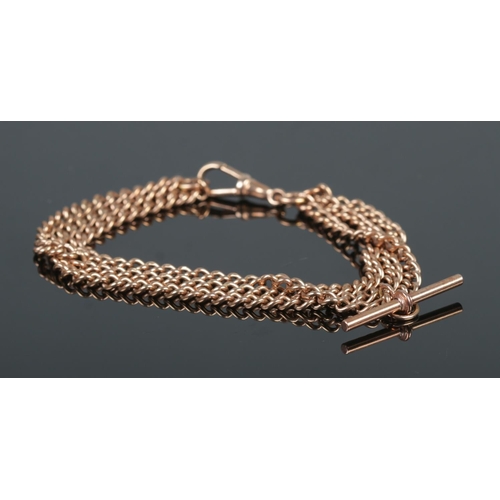 373 - A 9ct Rose Gold albert chain, with T-bar. Stamped to links. Length (doubled): 20cm. Total weight: 25... 