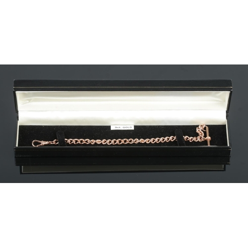 375 - A 9ct Rose Gold albert chain, with T-Bar, in box with original purchase receipt. Total weight: 20.1g