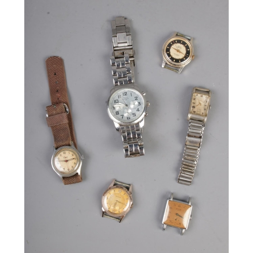 376 - A collection of six mechanical wristwatches including Smiths and Mentor examples