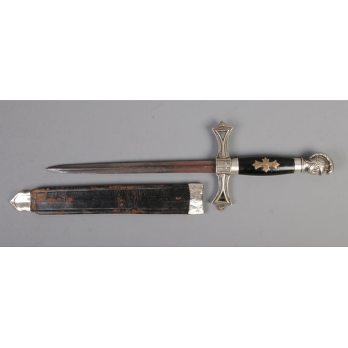 425 - A vintage Masonic Knights Templar dagger bearing crucifix to cross guard and hilt along with knights... 