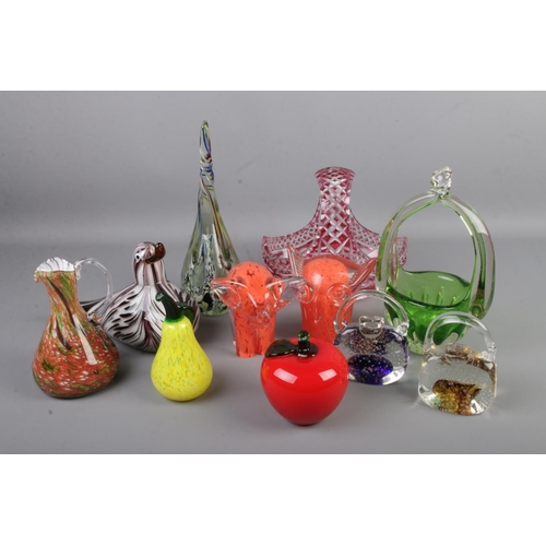 74 - A collection of Murano style art glass including vase, duck, elephant, owl, fruit etc including othe... 