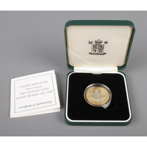 430 - Royal Mint, 1999 silver proof piedfort 'Rugby World Cup' two pound coin, boxed with certificate.