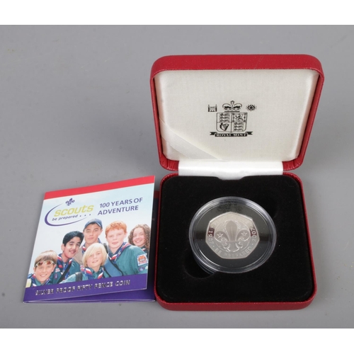 432 - Royal Mint, A 2007 Cub Scouts 100 Years of Adventure silver proof Piedfort 50p coin in box with COA