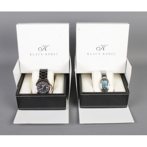 446 - Two boxed Klaus-Kobec quartz wristwatches; Gents Ceramic Sports and ladies example, both on stainles... 