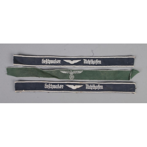 471 - A collection of three German military cuff titles including two Geschwader Richthofen examples