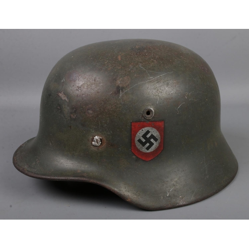 485 - Third Reich Waffen SS double decal steel M35 helmet, webbing stamped Kurt Seidel Berlin W35 1939 wit... 