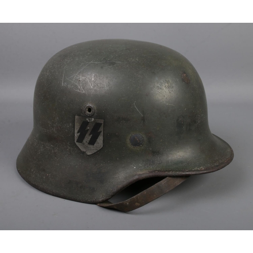 485 - Third Reich Waffen SS double decal steel M35 helmet, webbing stamped Kurt Seidel Berlin W35 1939 wit... 