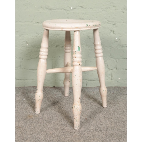 512 - A tall painted milking stool with another small stool and child chair.