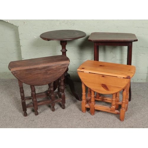 523 - A collection of furniture to include wine table, occasional table, small drop leaf tables, etc.