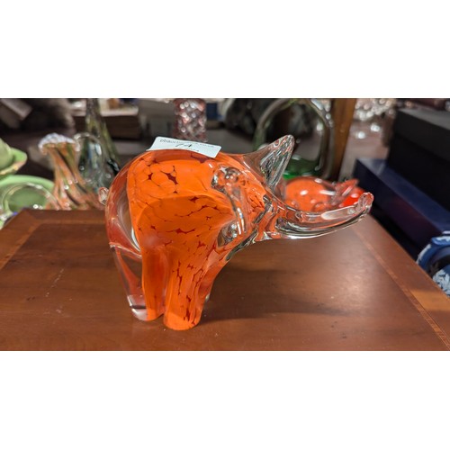 74 - A collection of Murano style art glass including vase, duck, elephant, owl, fruit etc including othe... 