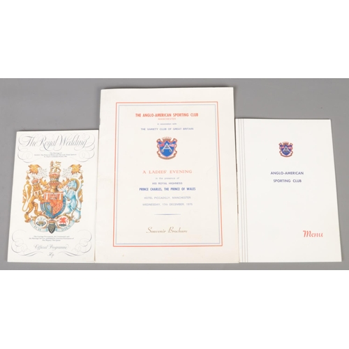 180 - The Anglo-American Sporting Club Souvenir Brochure and matching menu along with a The Royal Wedding ... 