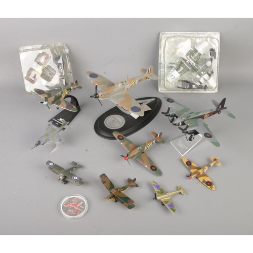 108 - A collection of diecast model aircraft to include Franklin Mint Precision Models Spitfire MK.1, Hurr... 