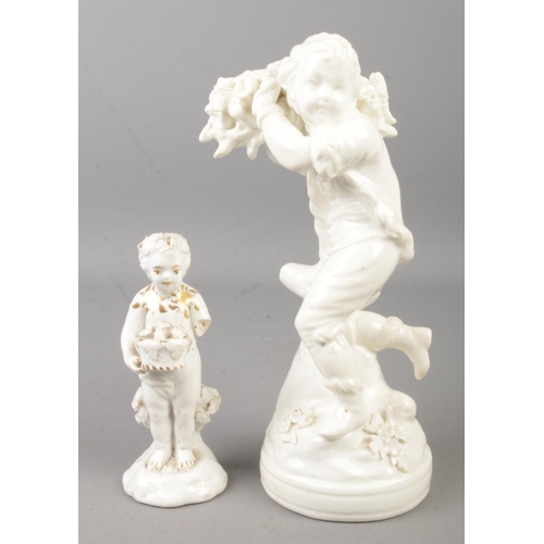 182 - Two King Street Derby white glazed porcelain figures of boys. Tallest 20.5cm.