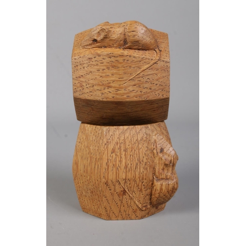 3 - Robert Thompson for Mouseman; a pair of oak napkin rings of octagonal barrel form, bearing signature... 