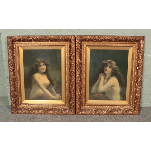 378 - A pair of 19th century gilt framed prints. Depicting young maidens. (50cm x 36cm)