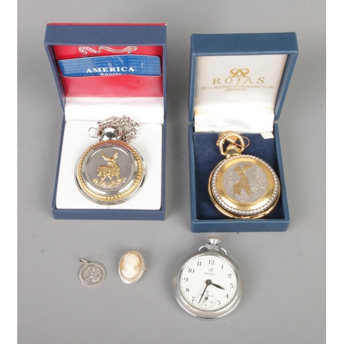 429 - A small collection of pocket watches and silver jewellery to include 800 silver cameo brooch pendant... 