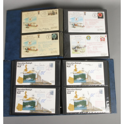 73 - Two albums of first day covers to include Operation Raleigh Comes To Hull (set of 19) featuring sign... 