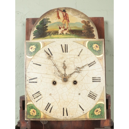 486 - An oak and mahogany twin weight longcase clock, with swan neck pediment and aged dial bearing Roman ... 