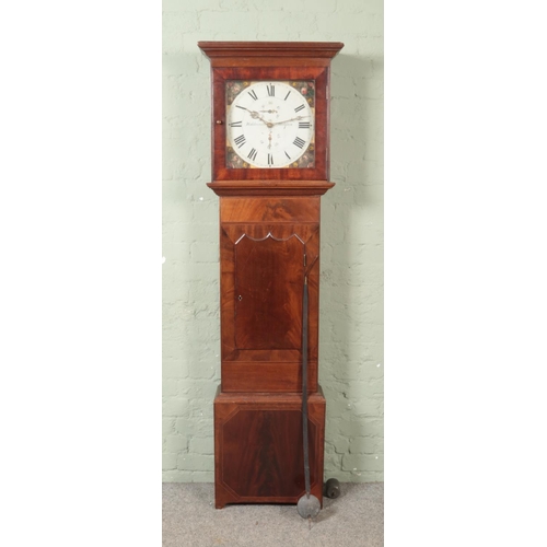 491 - A mahogany cased flat topped single weight longcase clock, with Roman Numeral markers to the dial an... 