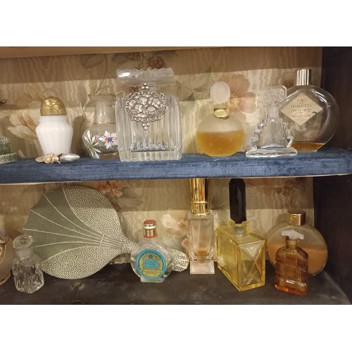 158 - A white painted glazed cabinet housing a large quantity of scent bottles, including vintage examples... 