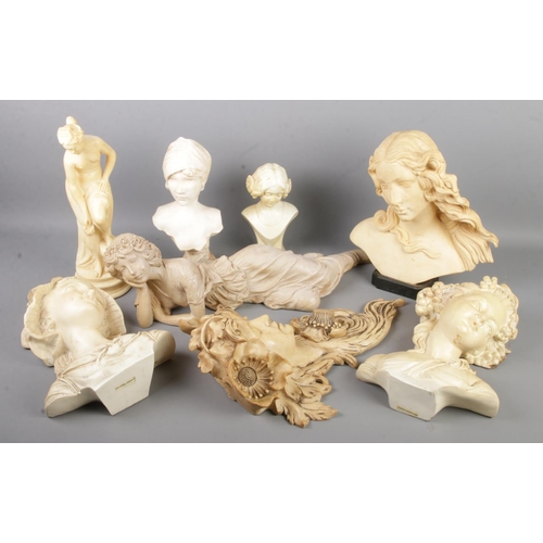 107 - A collection of composite busts and figures. Includes Art Nouveau style, Santini etc.