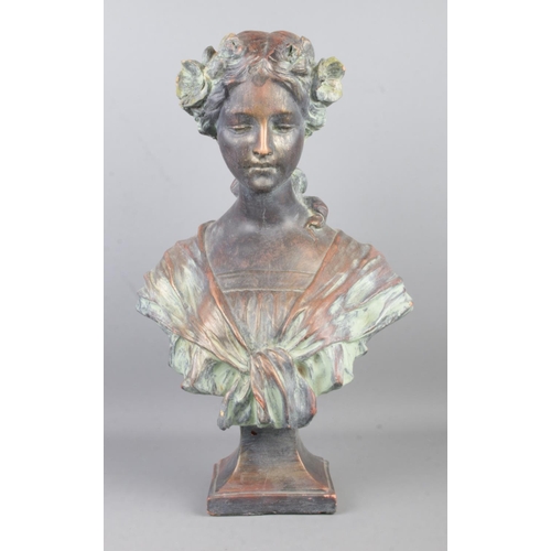 61 - After Gustav Van Vaerenbergh; an Art Nouveau style terracotta bust with bronzed finish, 'Josephine'.... 