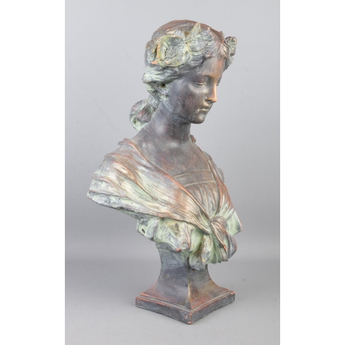 61 - After Gustav Van Vaerenbergh; an Art Nouveau style terracotta bust with bronzed finish, 'Josephine'.... 