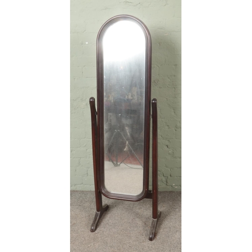 493 - A modern mahogany cheval mirror. Approx. height 147cm.