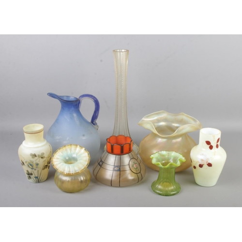 85 - A collection of glass. Includes Victorian and opalescent examples.