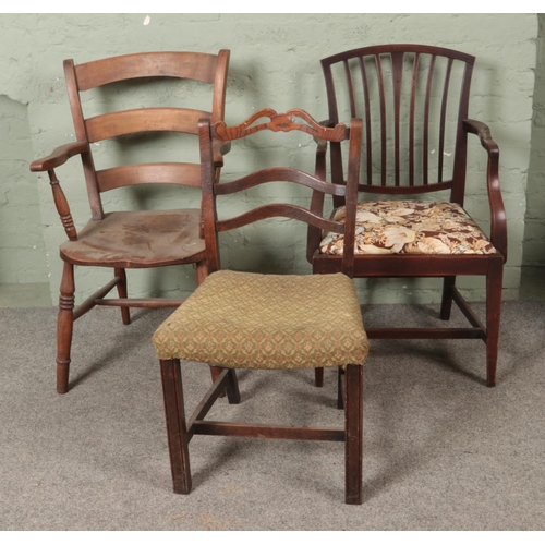 498 - Three antique chairs to include Georgian and ladder back example.