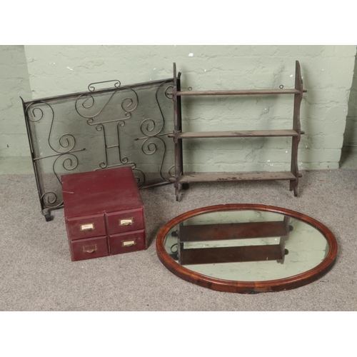 499 - A collection of assorted furniture to include metal fire screen, small bank of four filing drawers, ... 