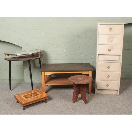 537 - A collection of furniture. Includes pair of bedside cabinets, coffee table, side table etc.