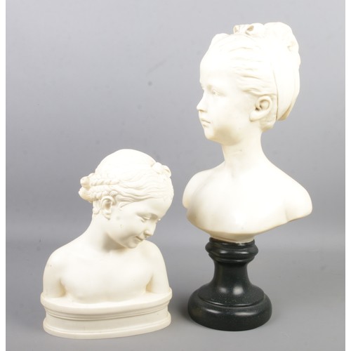 139 - Two composite busts of girls. Tallest 41cm.