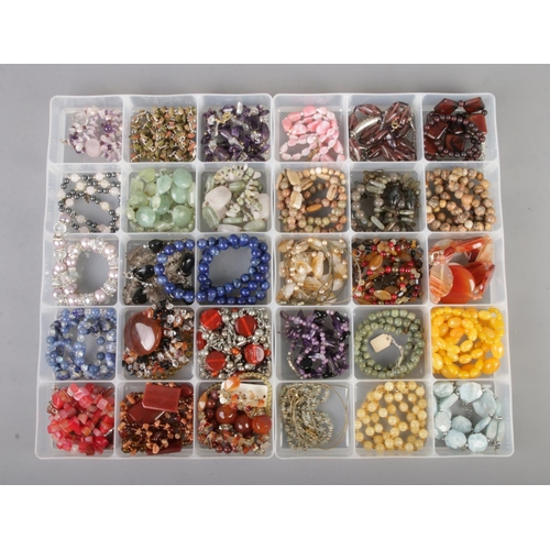 84 - Two trays of good quality gemstone costume jewellery including jadeite, amethyst, sodalite, agate et... 