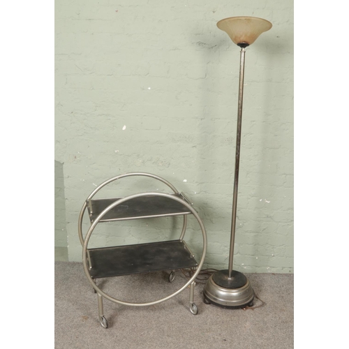 531 - An Art Deco style drinks trolley with a similar style standard lamp