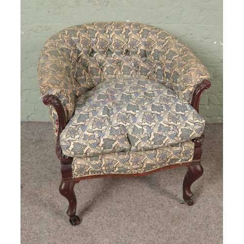 535 - A Victorian tub armchair with finished with vintage Laura Ashley grape pattern upholstery