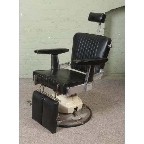 538 - A Belmont Dentist/Barber's chair with black leather and chrome finish.